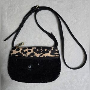 Juicy Couture Crossbody Purse Ocelot Leopard Animal Black Sequins Shoudler Bag